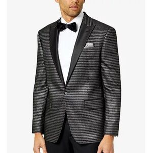 Tallia Slim Fit Houndstooth Blazer 38R Silver Black Peak Lapel